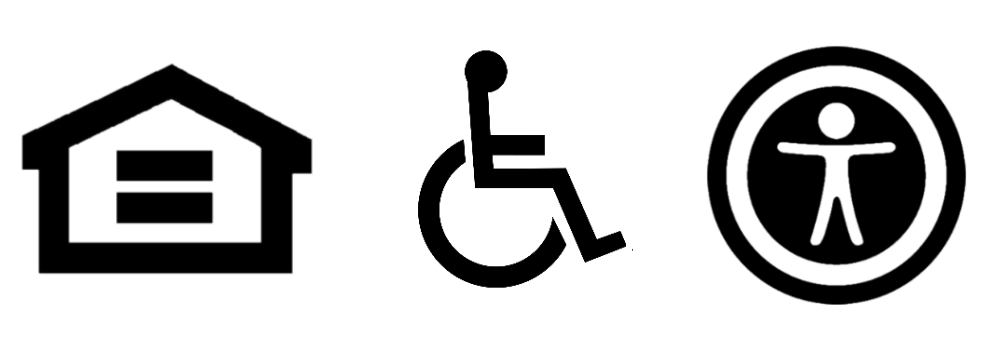 Handicap logo, accessibility logo and equal housing logos. 