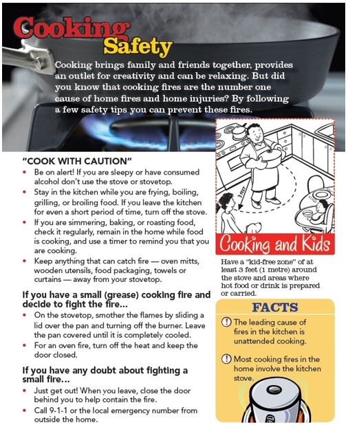 Cooking Safety Flyer. All information on this flyer is listed above.