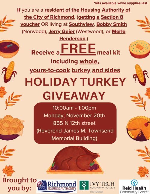 Holiday Turkey Giveaway Flyer. All information on this flyer is listed above.