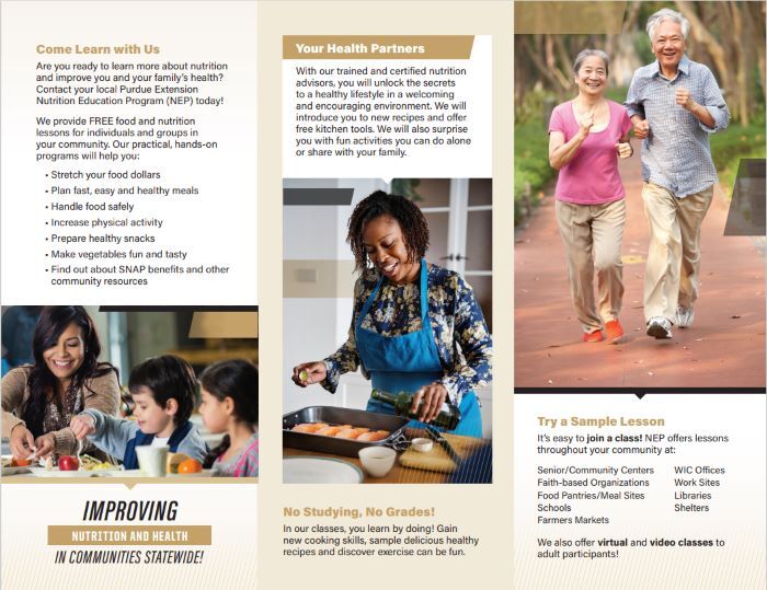 Purdue Extension NEP Classes Brochure. All information from this brochure is listed below.