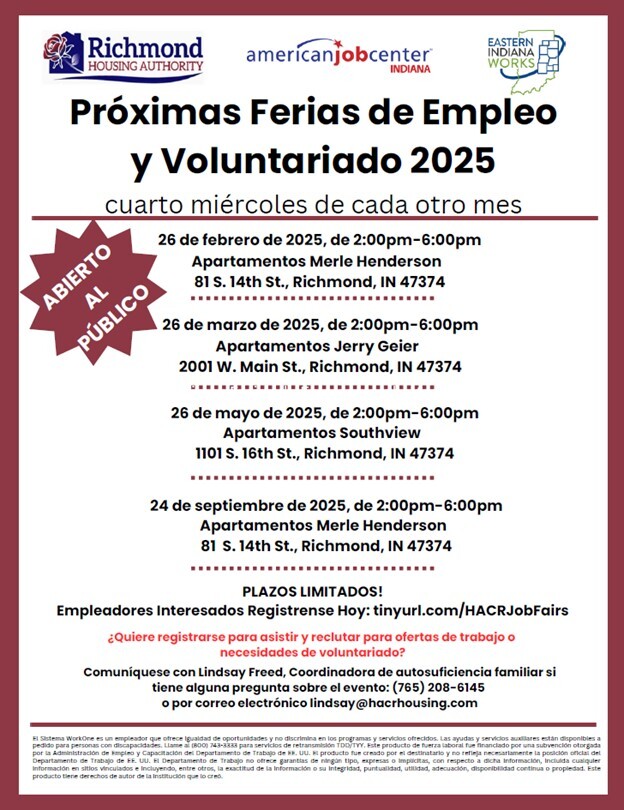 Job and Volunteering Fairs Spanish Flyer. All information on this flyer can be translated on the website.