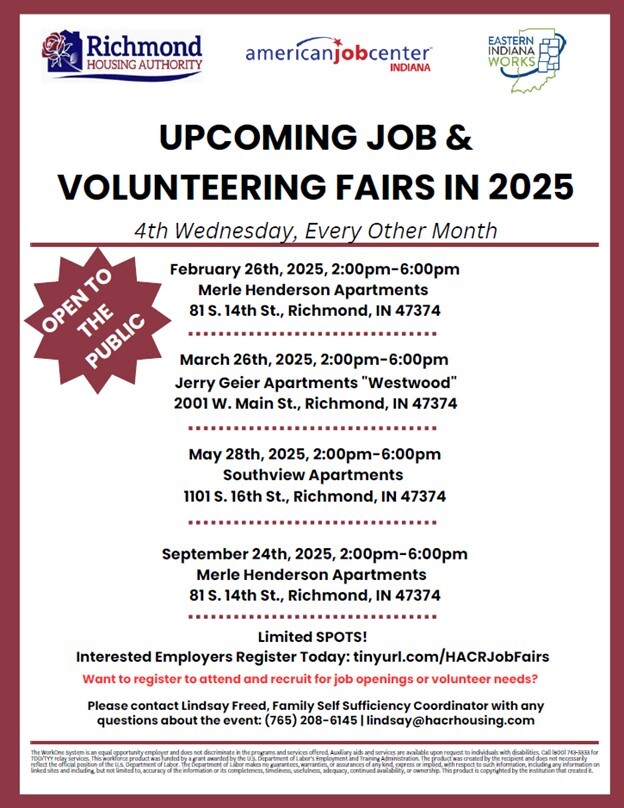 Job and Volunteering Fairs Flyer. All information on this flyer is listed above.