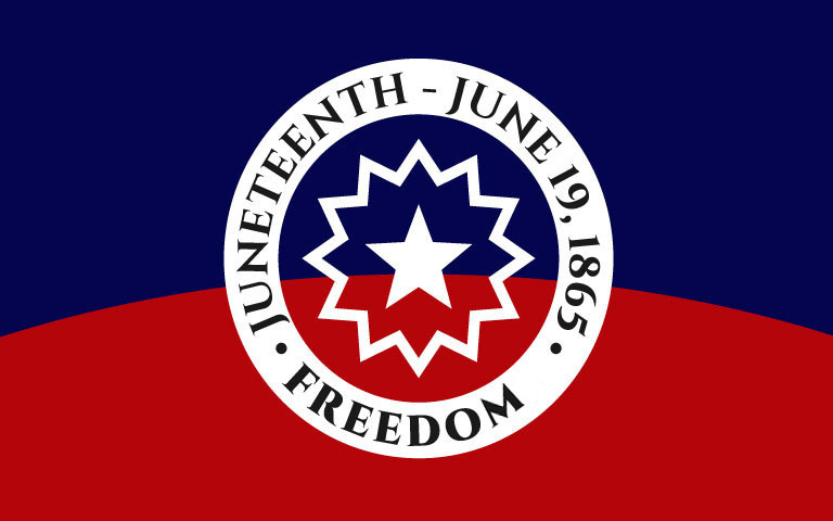 Juneteenth logo with the text, Juneteenth - June 19, 1865, Freedom.